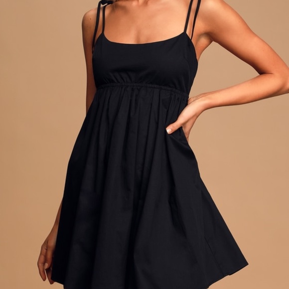 NWT Lulu's Tied Down Black Tie-Strap Mini Dress - Picture 3 of 6